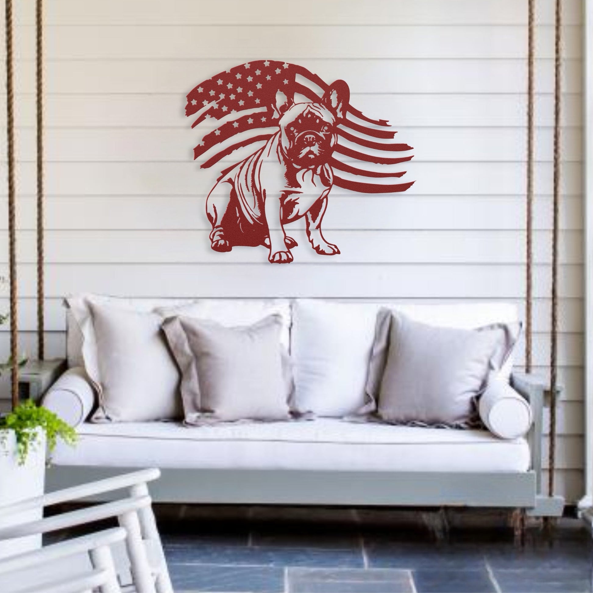 Patriotic French Bulldog Metal Wall Art