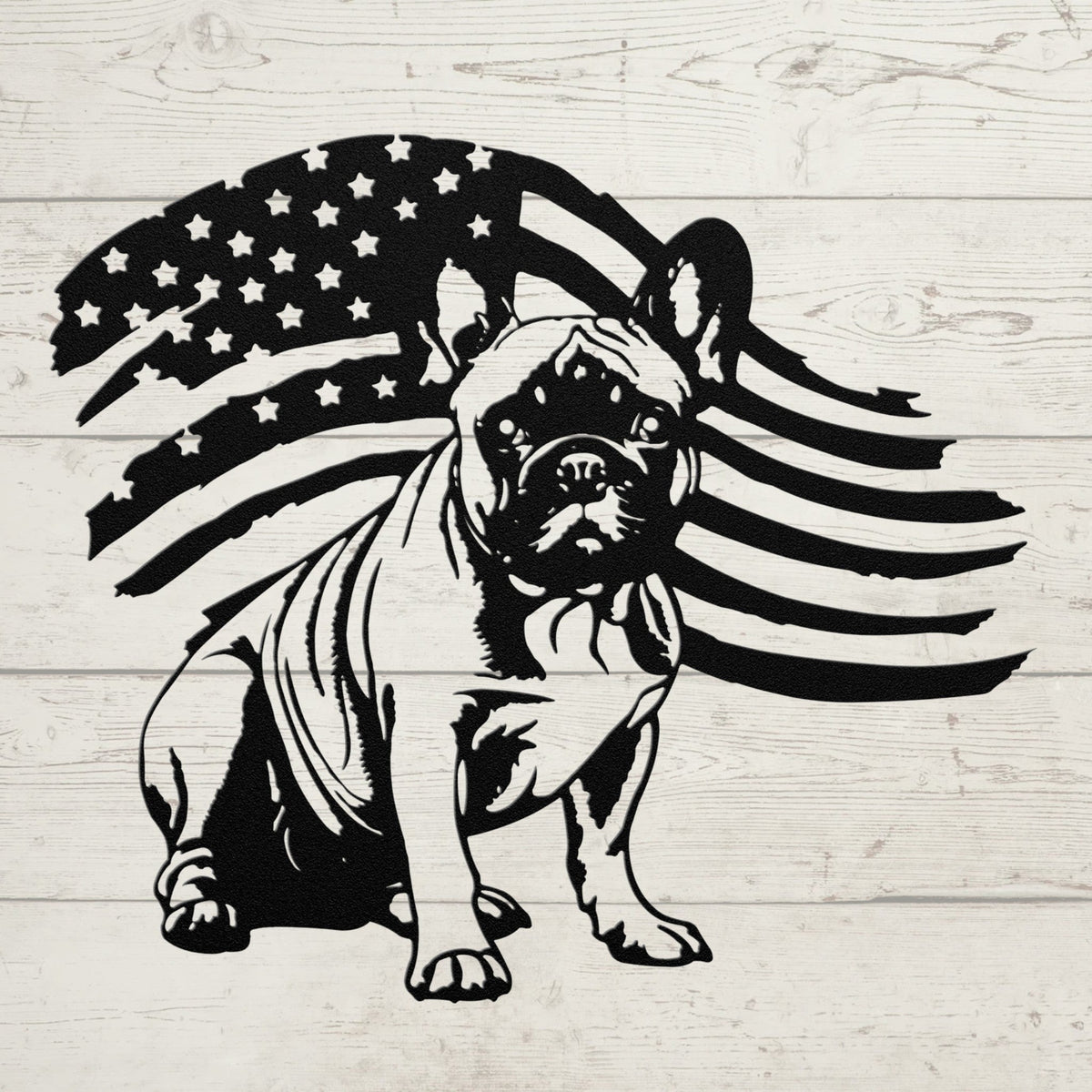 Patriotic French Bulldog Metal Wall Art - BullyBellyMetal Sign