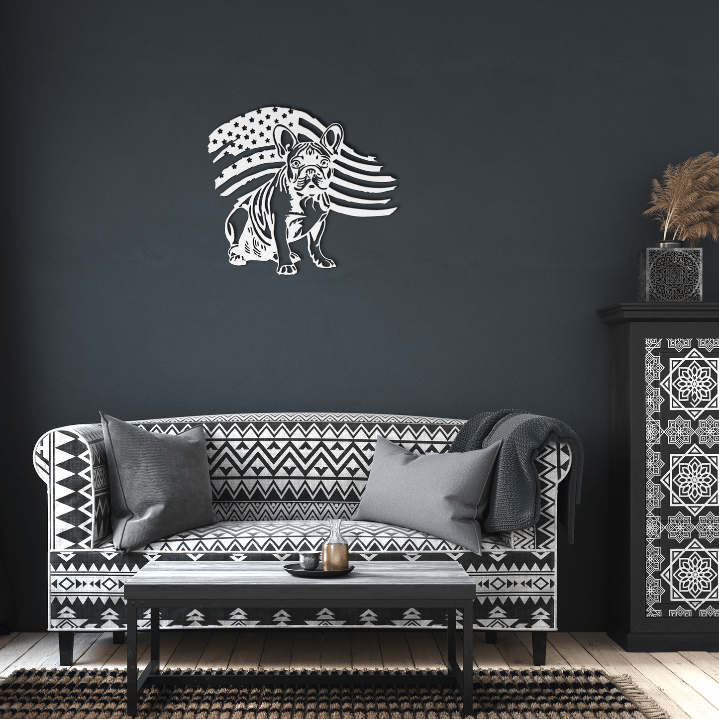 Patriotic French Bulldog Metal Wall Art - BullyBellyMetal Sign