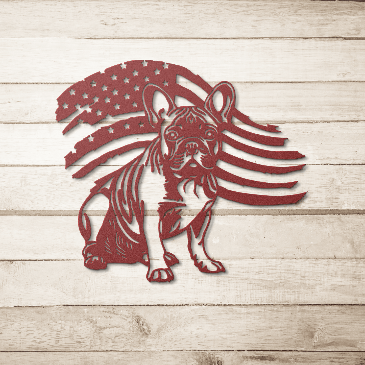 Patriotic French Bulldog Metal Wall Art - BullyBellyMetal Sign