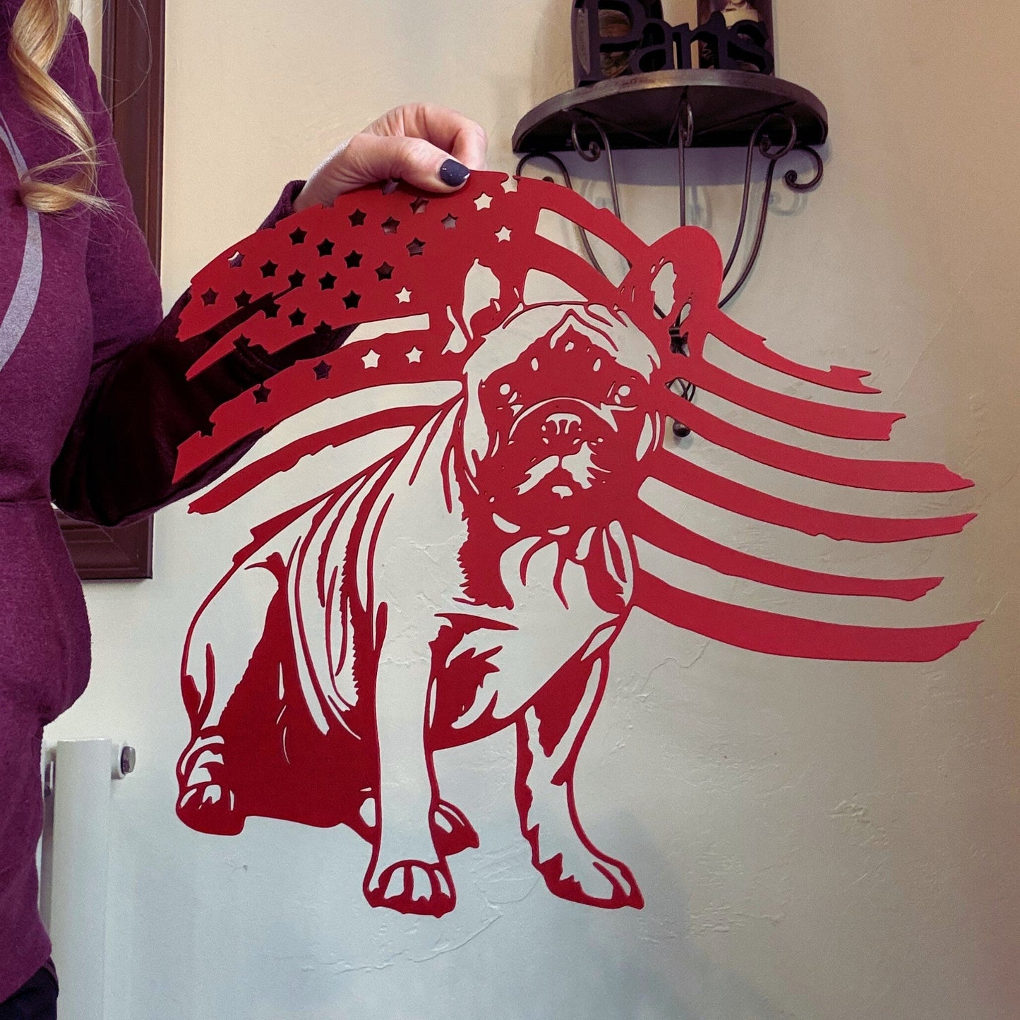 Patriotic French Bulldog Metal Wall Art