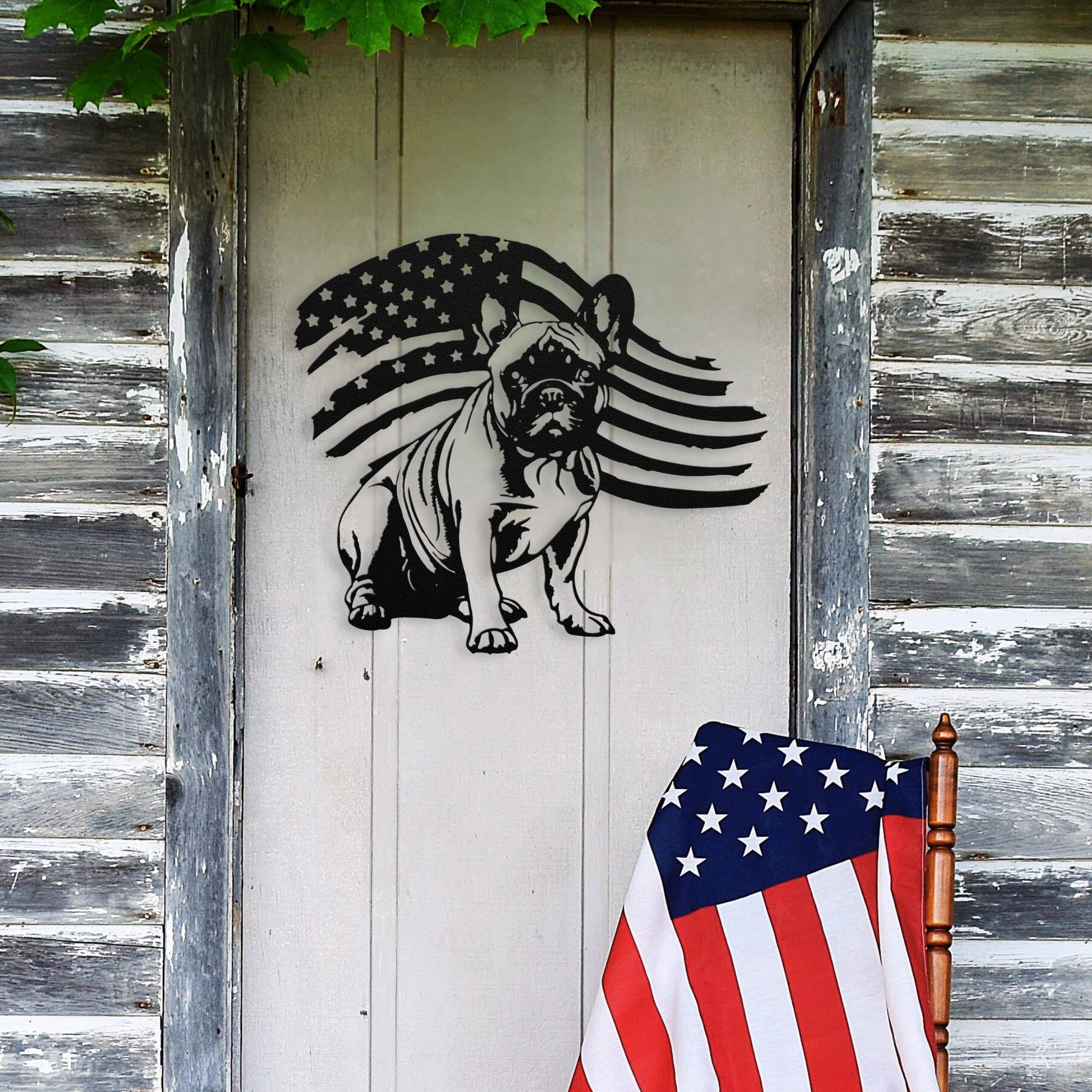 Patriotic French Bulldog Metal Wall Art
