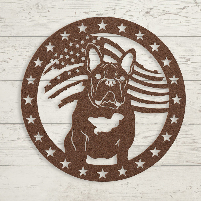 Patriotic French Bulldog with Stars Metal Wall Art - BullyBellyWall Art