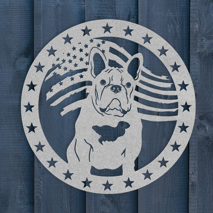 Patriotic French Bulldog with Stars Metal Wall Art - BullyBellyWall Art