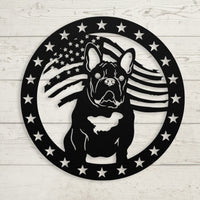 Patriotic French Bulldog with Stars Metal Wall Art - BullyBellyWall Art