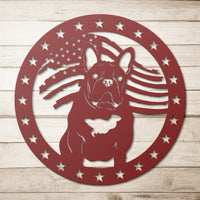 Patriotic French Bulldog with Stars Metal Wall Art - BullyBellyWall Art