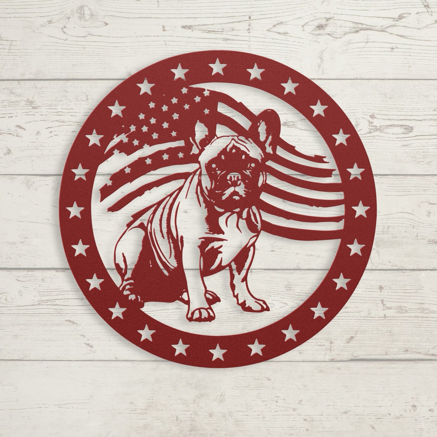 Patriotic French Bulldog with Stars - BullyBellyMetal Sign