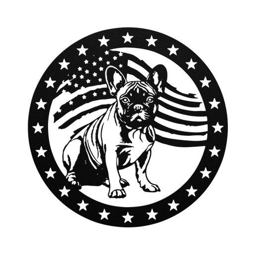 Patriotic French Bulldog with Stars - BullyBellyMetal Sign