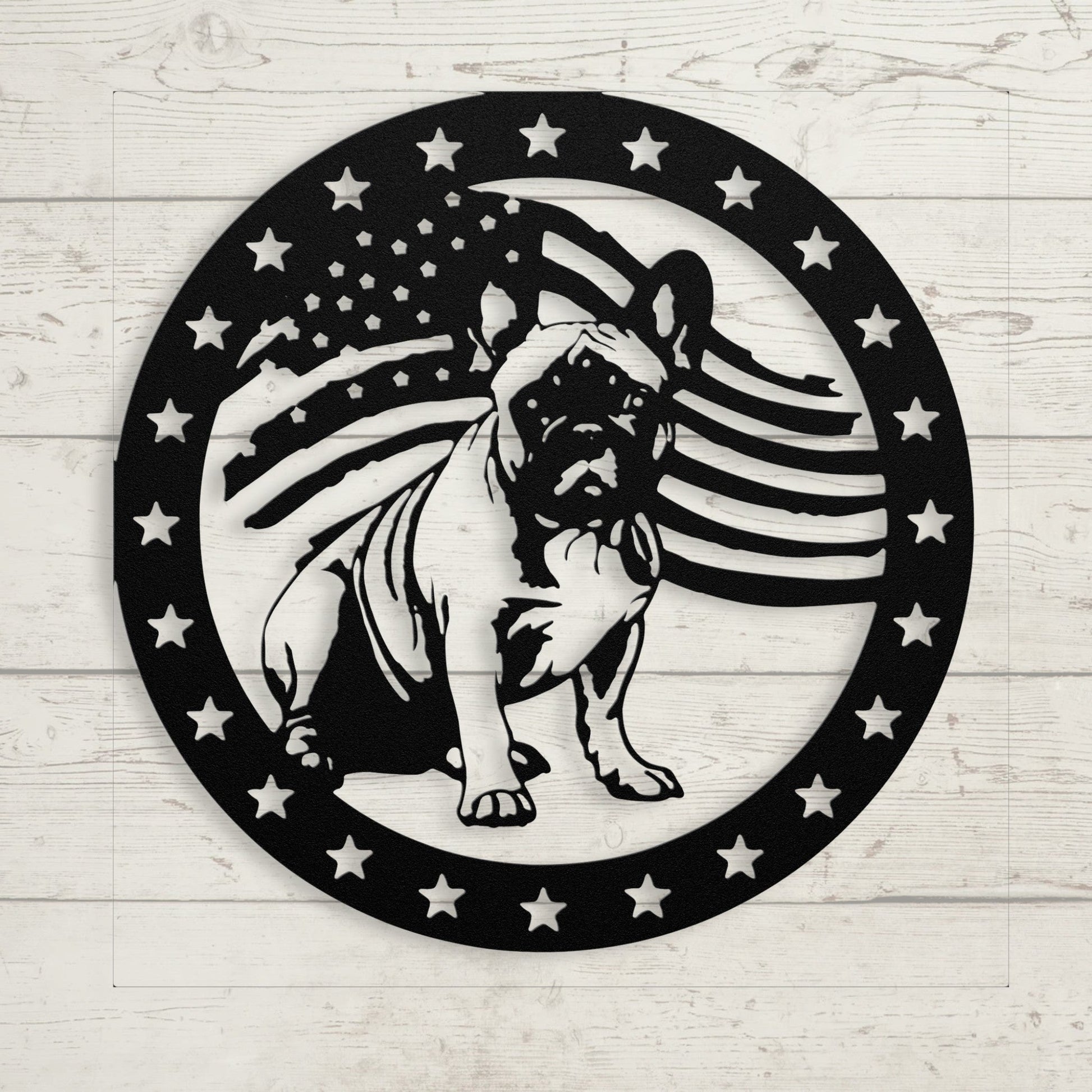 Patriotic French Bulldog with Stars - BullyBellyMetal Sign