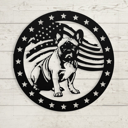 Patriotic French Bulldog with Stars - BullyBellyMetal Sign