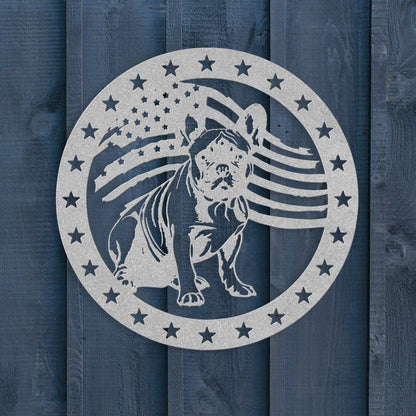 Patriotic French Bulldog with Stars - BullyBellyMetal Sign