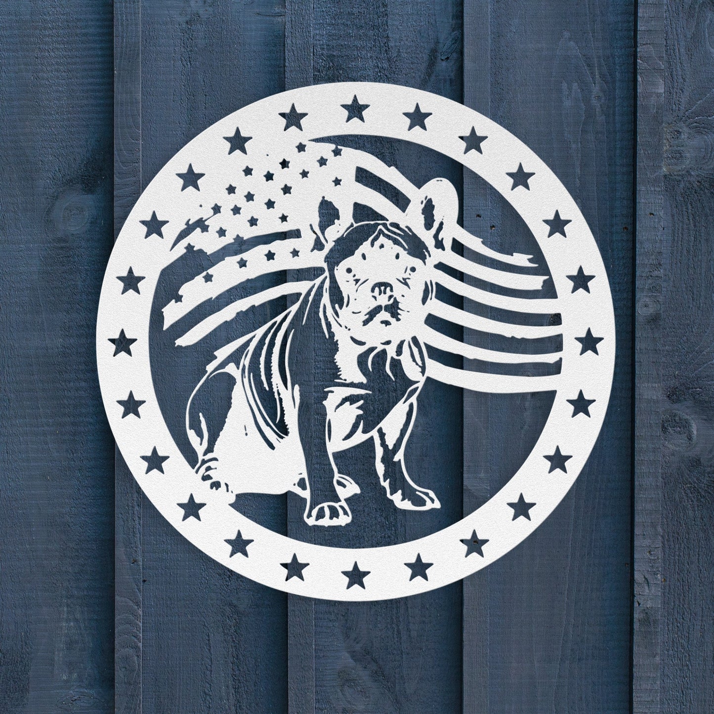 Patriotic French Bulldog with Stars - BullyBellyMetal Sign