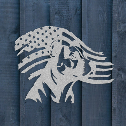 Patriotic Pitbull: Custom Metal Wall Art with American Flag - BullyBellyMetal Sign