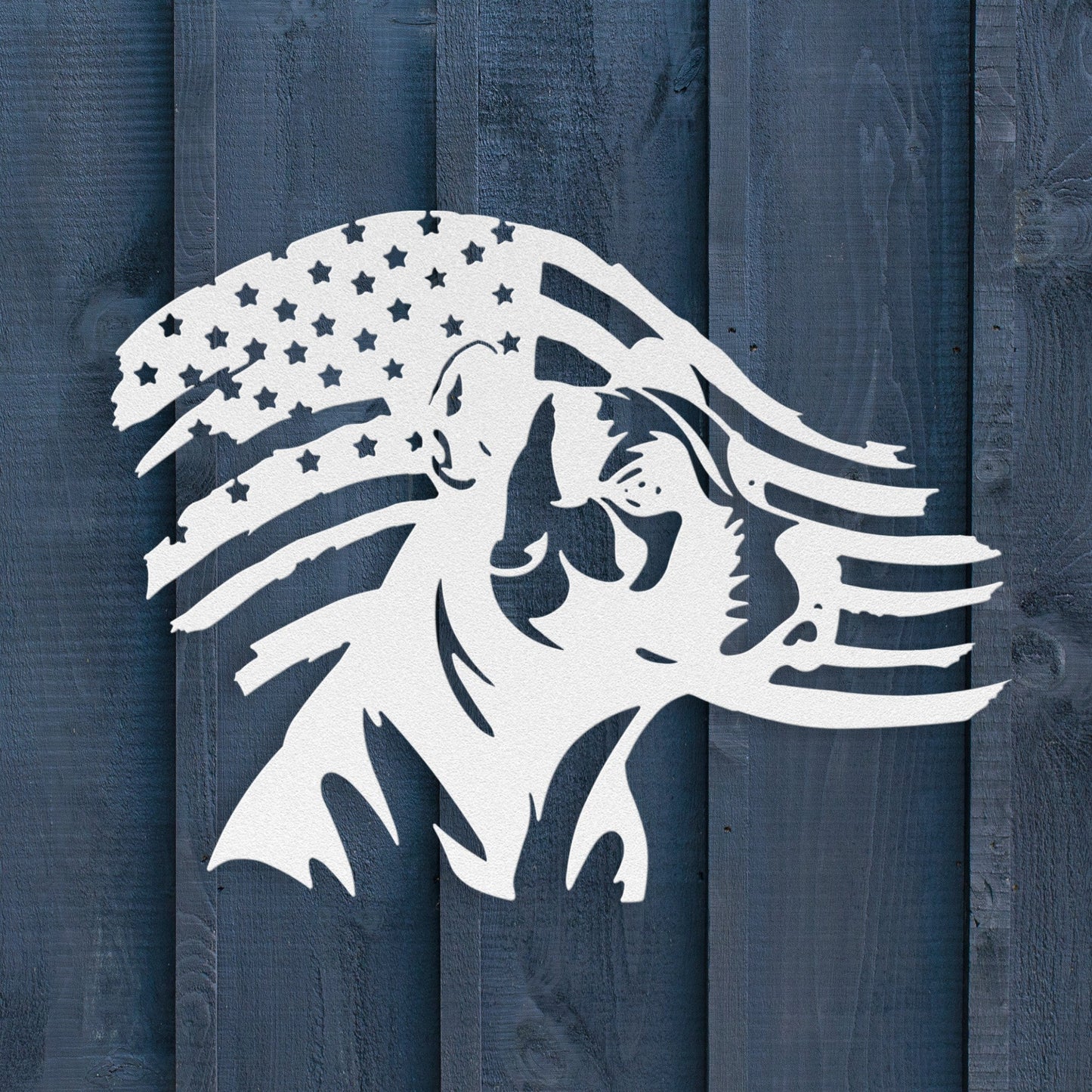 Patriotic Pitbull: Custom Metal Wall Art with American Flag - BullyBellyMetal Sign