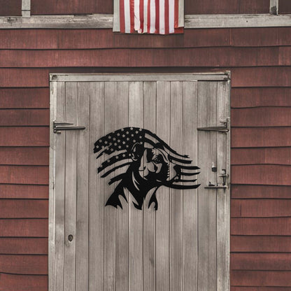 Patriotic Pitbull: Custom Metal Wall Art with American Flag - BullyBellyMetal Sign