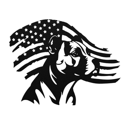 Patriotic Pitbull: Custom Metal Wall Art with American Flag - BullyBellyMetal Sign