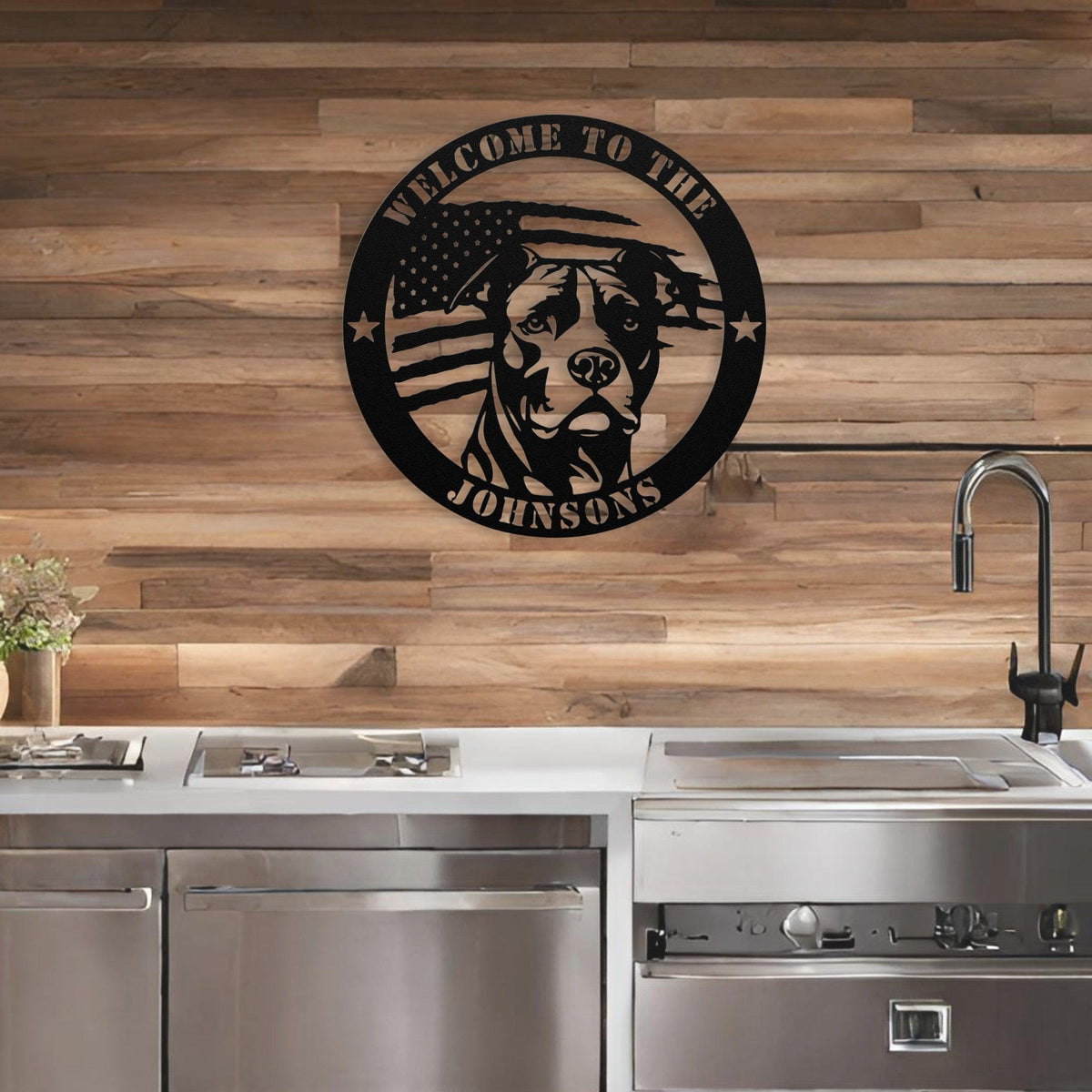 Patriotic Pitbull Custom Metal Wall Sign - BullyBellyWall Art