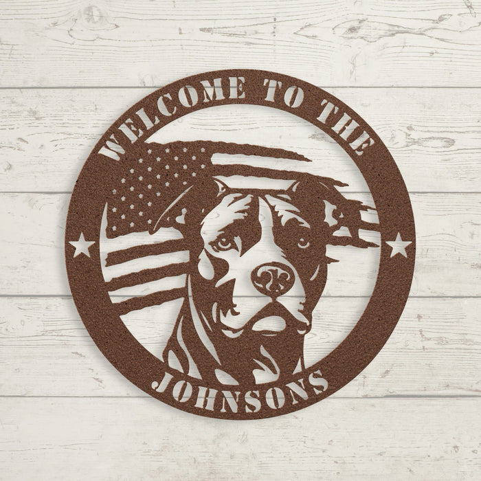 Patriotic Pitbull Custom Metal Wall Sign - BullyBellyWall Art