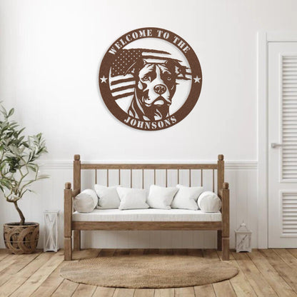 Patriotic Pitbull Custom Metal Wall Sign - BullyBellyMetal Sign