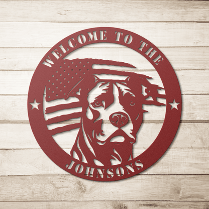 Patriotic Pitbull Custom Metal Wall Sign - BullyBellyMetal Sign