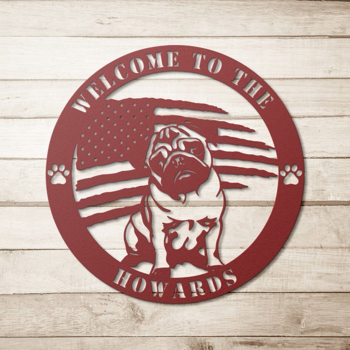 Patriotic Pug Custom Metal Wall Sign - BullyBellyWall Art