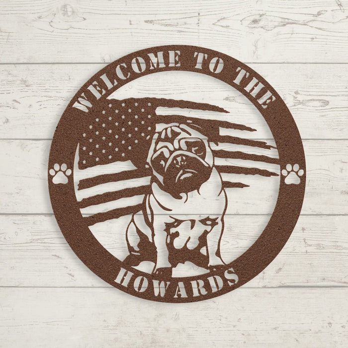 Patriotic Pug Custom Metal Wall Sign - BullyBellyWall Art