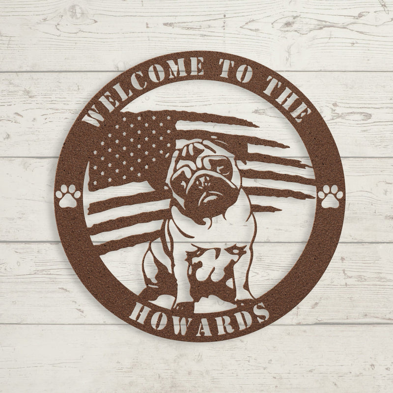 Patriotic Pug Custom Metal Wall Sign - BullyBellyMetal Sign