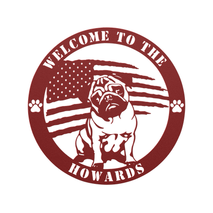 Patriotic Pug Custom Metal Wall Sign - BullyBellyMetal Sign