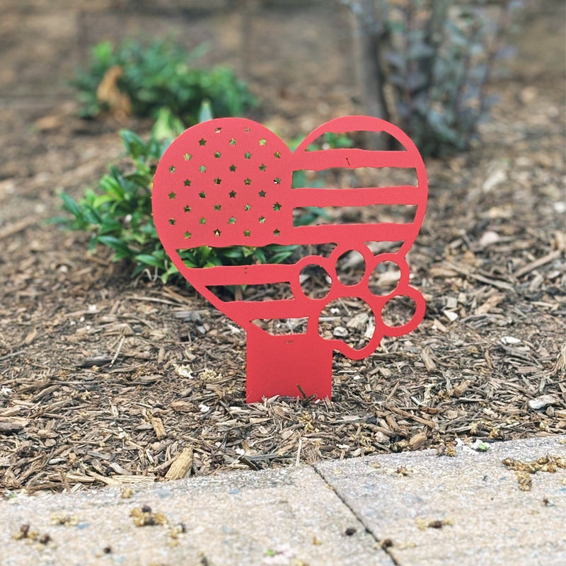 Paws & Patriotism: Rustic Flag Heart Lawn Art - BullyBellyLawn Art