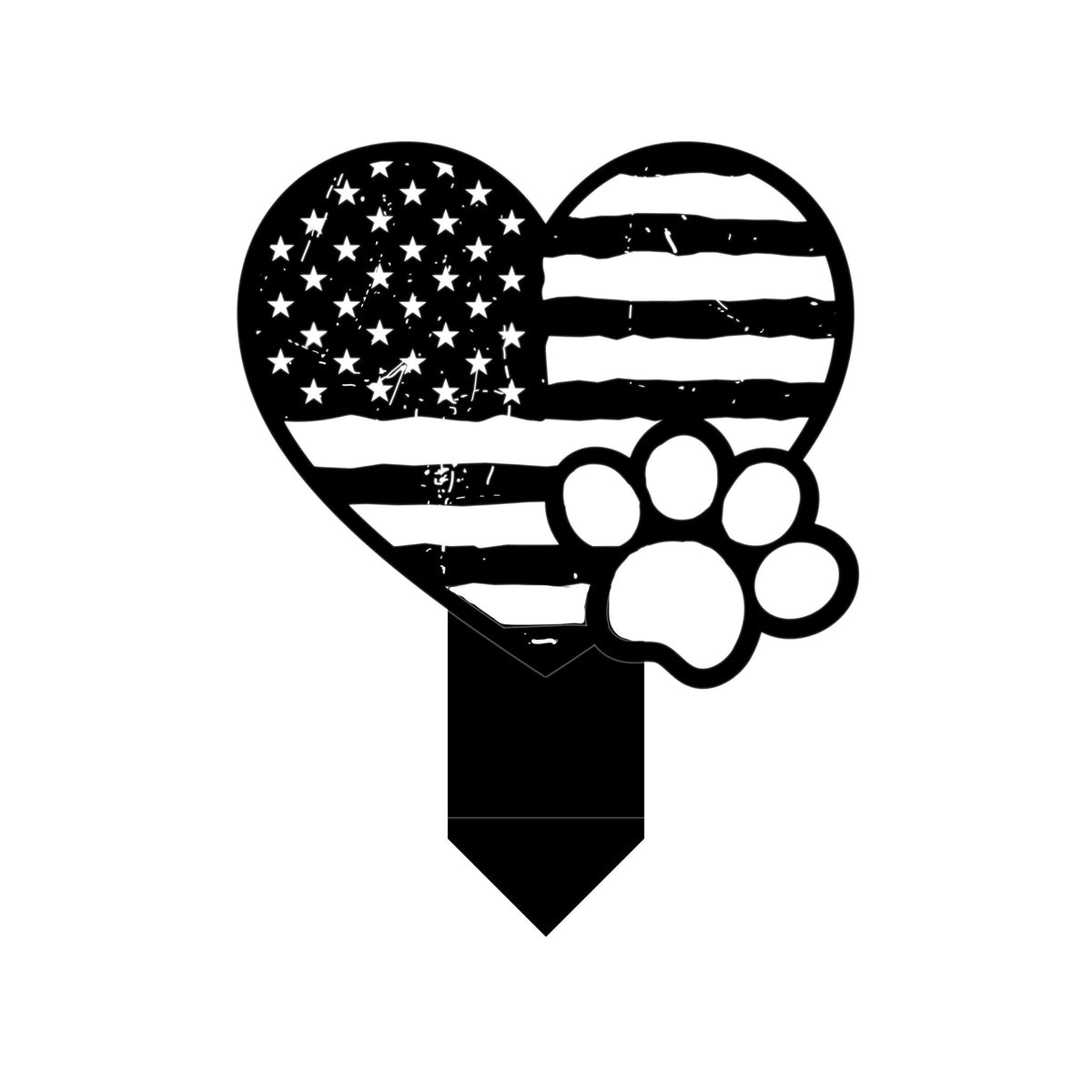 Paws & Patriotism: Rustic Flag Heart Lawn Art - BullyBellyMetal Lawn Art