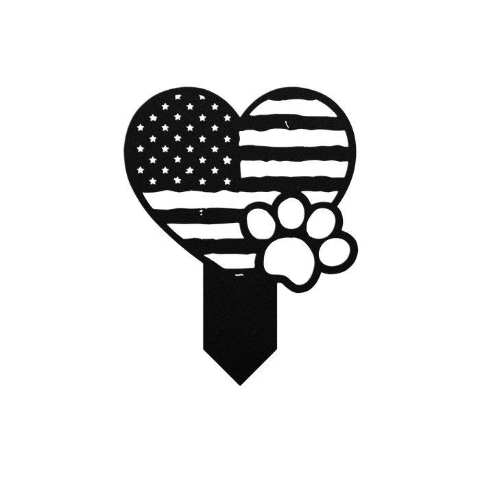 Paws & Patriotism: Rustic Flag Heart Lawn Art - BullyBellyMetal Sign