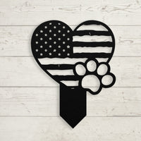 Paws & Patriotism: Rustic Flag Heart Lawn Art - BullyBellyMetal Sign