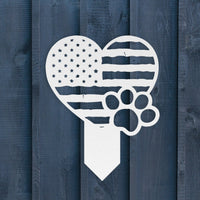 Paws & Patriotism: Rustic Flag Heart Lawn Art - BullyBellyMetal Sign