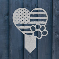 Paws & Patriotism: Rustic Flag Heart Lawn Art - BullyBellyMetal Sign