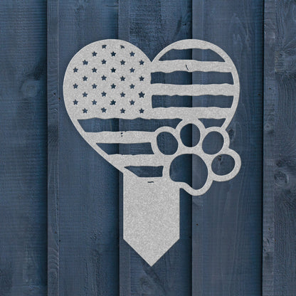 Paws & Patriotism: Rustic Flag Heart Lawn Art - BullyBellyMetal Sign