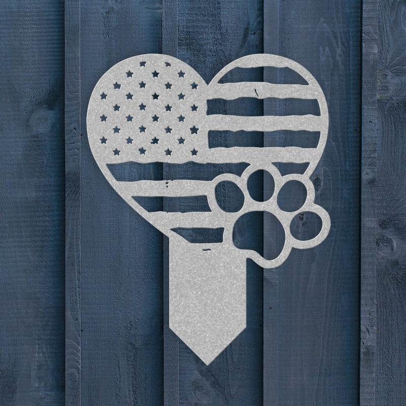 Paws & Patriotism: Rustic Flag Heart Lawn Art - BullyBellyMetal Sign