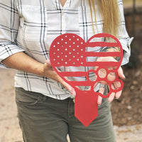 Paws & Patriotism: Rustic Flag Heart Lawn Art - BullyBellyMetal Sign