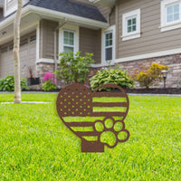 Paws & Patriotism: Rustic Flag Heart Lawn Art - BullyBellyMetal Sign