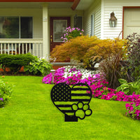 Paws & Patriotism: Rustic Flag Heart Lawn Art - BullyBellyMetal Sign