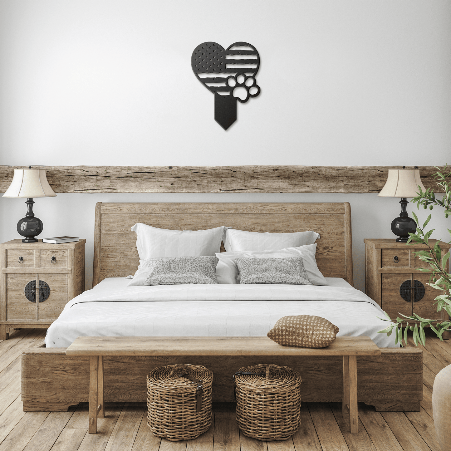 Paws & Patriotism: Rustic Flag Heart Lawn Art - BullyBellyMetal Sign
