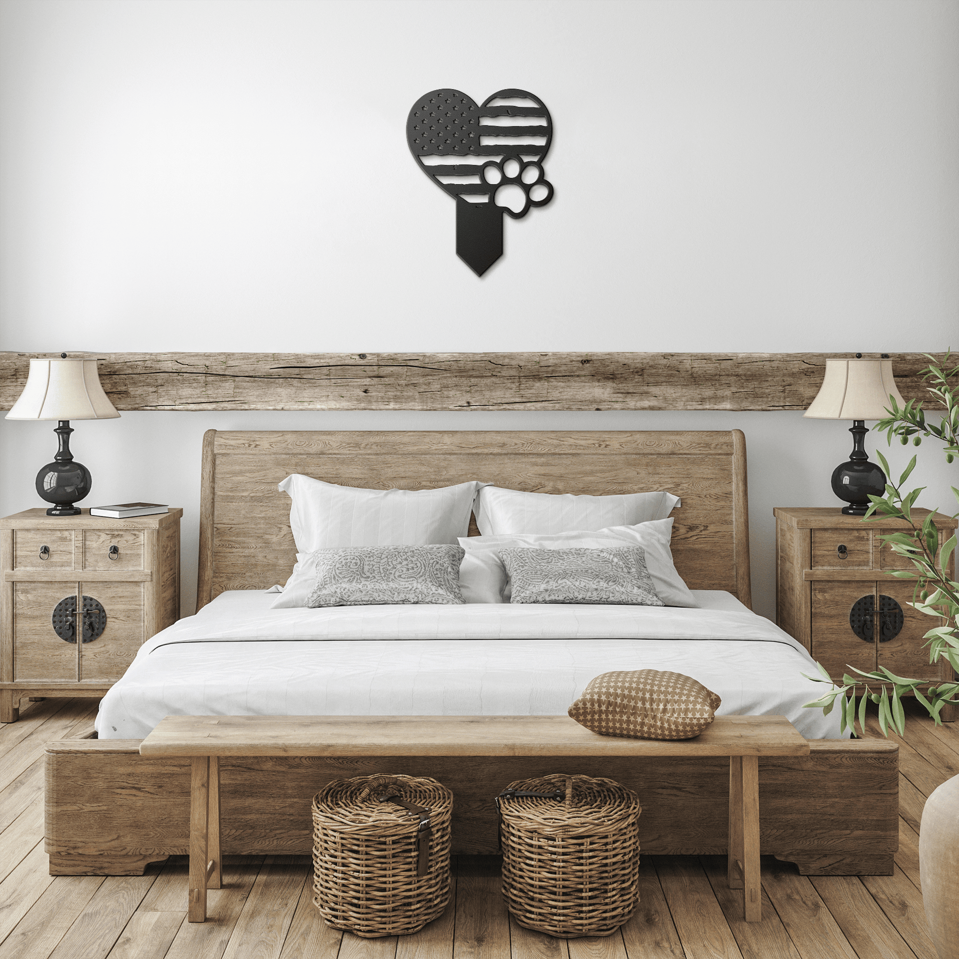 Paws & Patriotism: Rustic Flag Heart Lawn Art - BullyBellyMetal Sign
