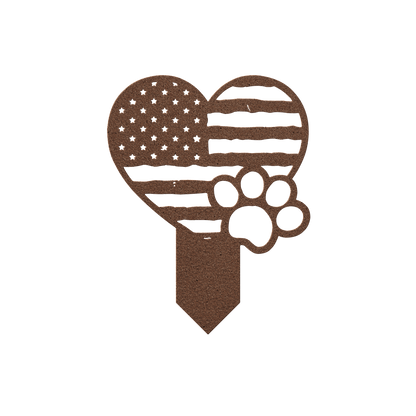 Paws & Patriotism: Rustic Flag Heart Lawn Art - BullyBellyMetal Sign