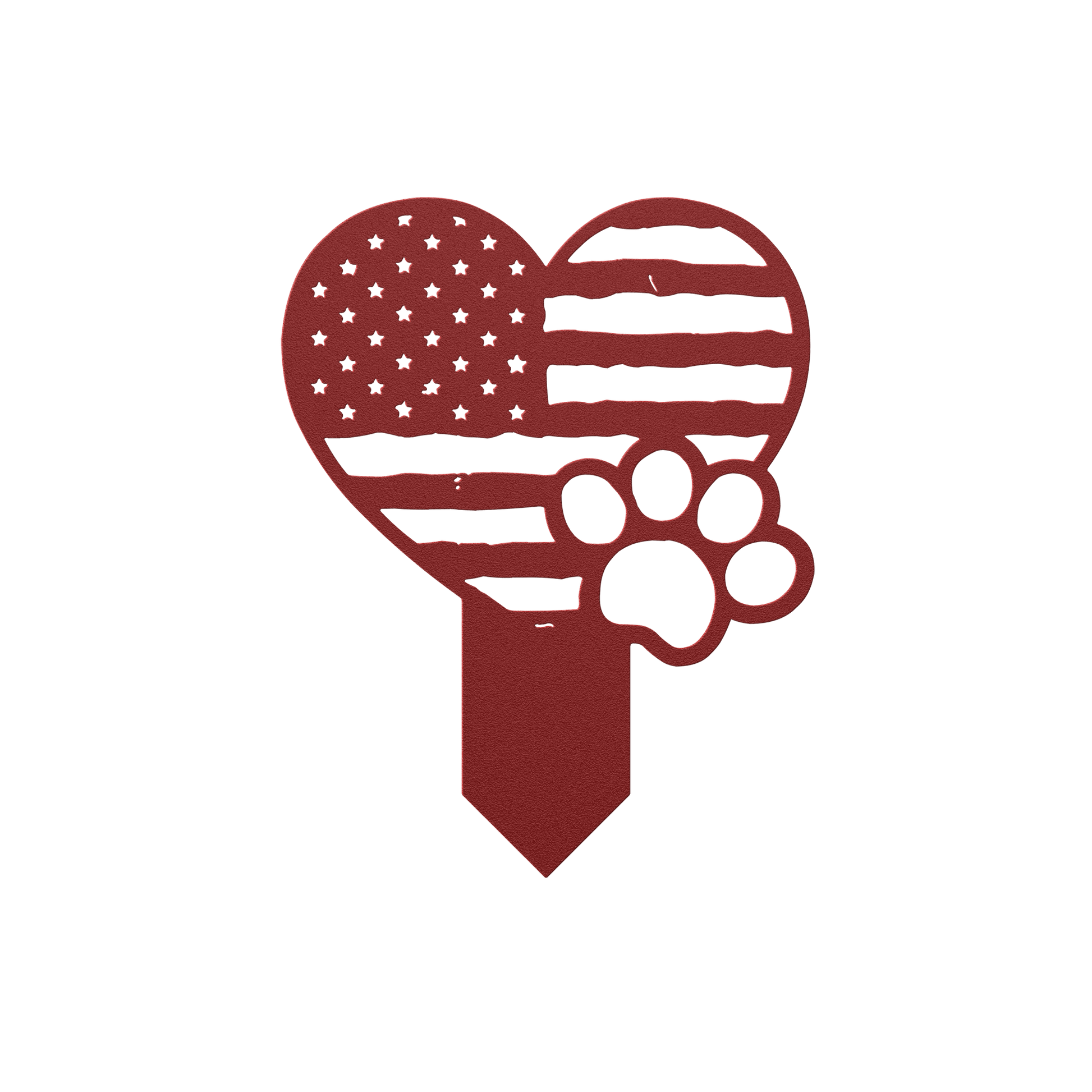 Paws & Patriotism: Rustic Flag Heart Lawn Art - BullyBellyMetal Sign