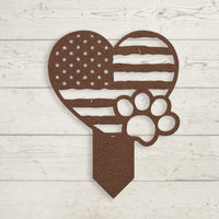 Paws & Patriotism: Rustic Flag Heart Lawn Art - BullyBellyMetal Sign