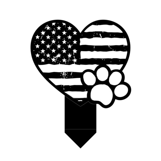 Paws & Patriotism: Rustic Flag Heart Lawn Art - BullyBellyMetal Sign