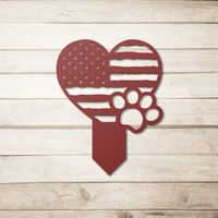 Paws & Patriotism: Rustic Flag Heart Lawn Art - BullyBellyMetal Sign