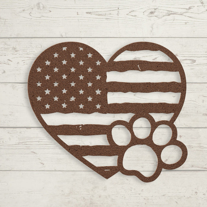 Paws & Patriotism: Rustic Flag Heart Metal Art - BullyBellyWall Art