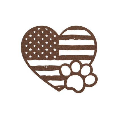 Paws & Patriotism: Rustic Flag Heart Metal Art - BullyBellyMetal Sign