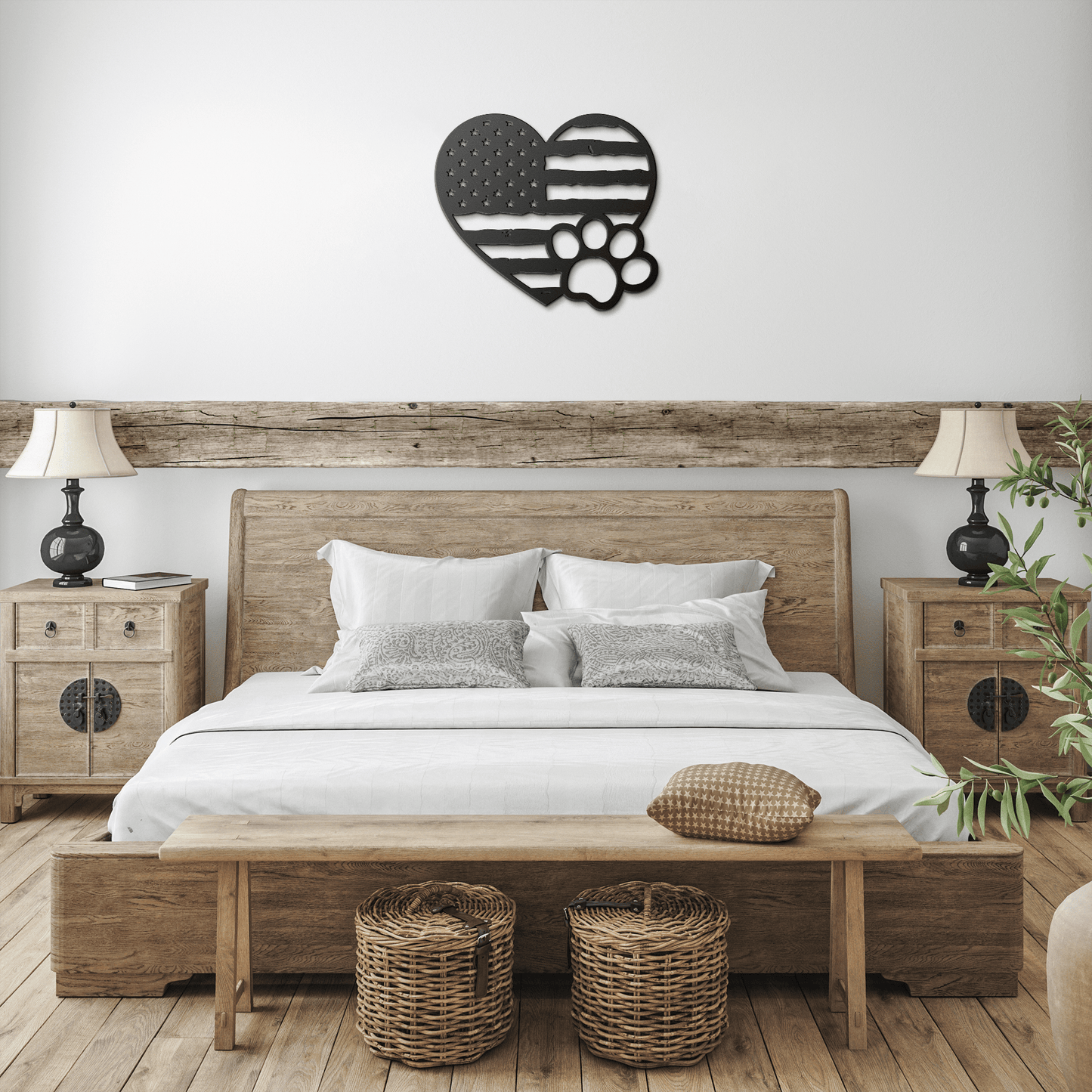 Paws & Patriotism: Rustic Flag Heart Metal Art - BullyBellyMetal Sign