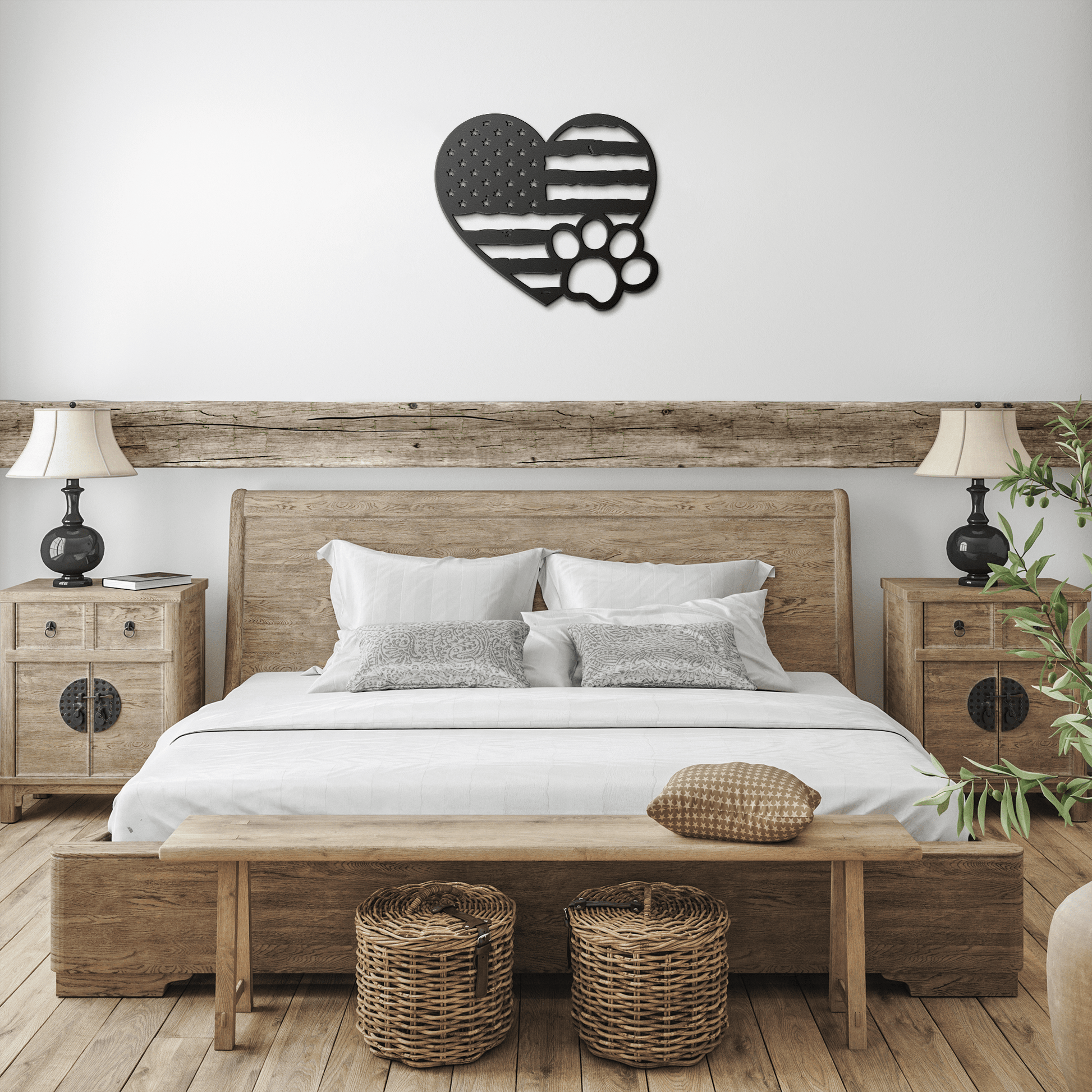 Paws & Patriotism: Rustic Flag Heart Metal Art - BullyBellyMetal Sign